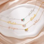 Henkilökohtainen Dainty Double Sydämen muotoinen Birthstone kaulakoru nimet Syntymäpäivä Vuosipäivä Ystävänpäivä lahja naisille sisaret