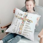 Personalised Floral Cross Bless Bible Verse Soft Throw Pillow Cover with Name and Text Baptism First Communion Gift for Kids
