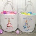 Conejito de Pascua de acuarela personalizado cesta de huevos bolsa de cubo floral con el título y el nombre de Pascua Huevo de Caza Suministros Fiesta de Cumpleaños Regalo para el niño