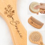 Personalisierte hölzerne Geburt Blume Baby Haarbürste Kamm Set mit Namen Neugeborenes Baby Dusche Geschenk für Jungen Mädchen