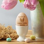 Huevo de Pascua de madera con orejas de conejo grabado personalizado con nombre y año Cesta de Pascua Rellenos Decoración para el hogar Regalos para fiestas infantiles