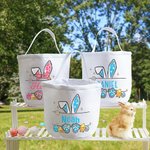 Personalised Cute Easter Bunny Ears Eggs Bow Bucket Bag with Name Easter Egg Hunt Basket Birthday Party Favors Gift for Kids