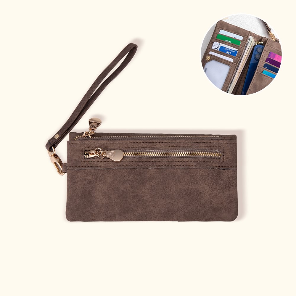 Portefeuille en Cuir Personnalisé avec Texte Portefeuille Multi-Plié avec Dragonne Cadeau Anniversaire Mariage pour Femme Maman Amie