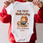 Personalizado Nuestro Primer Día de la Madre Lindo Animal 100% Algodón Bebé Body Camiseta Mamá con Nombre y Año Día de la Madre Baby Shower Regalo para Mamá Bebé