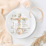 Personalised Floral Cross Bible Verse Ceramic Ring Dish Jewellery Tray with Name First Communion Party Decoration Christening Baptism Gift for Girls