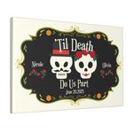 Personalised Til Death Do Us Part Gothic Sugar Skull Canvas Painting with Names and Date Wall Decor Day of the Dead Halloween Wedding Gift for Couple