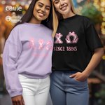 Personalized Pink Bow Greek Letters Sorority Name T-shirt Sweatshirt with Year Birthday Party Gift for Sisters Friends | Callie × Affinity Licensing