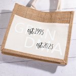 Personalized First Mom Now Grandma Jute Tote Bag with Front Pocket Travel Essentials Birthday Gift for Women