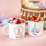 Personalisierte Peter Rabbit 12oz Multicolor Rim Emaille Becher Drawstring behandeln Tasche mit Namen Geburtstag Ostern Party Gunst Geschenk für Kinder