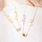 Henkilökohtainen Dainty Double Sydämen muotoinen Birthstone kaulakoru nimet Syntymäpäivä Vuosipäivä Ystävänpäivä lahja naisille sisaret
