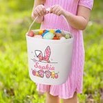 Personalised Cute Easter Bunny Ears Eggs Bow Bucket Bag with Name Easter Egg Hunt Basket Birthday Party Favors Gift for Kids