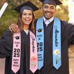 Personalized Birth Flower Graduation Stole with Name and Graduation Year Class Of 2025 Graduation Gift for Graduates