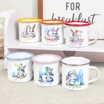 Personalized Cute Easter Bunny Gradient Initial 12oz Enamel Mug with Name Party Favor Easter Gift for Kids