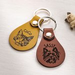 Personalized Engraved Pet Portrait Keychain with Name Dog Cat Memorial Gift for Pet Lovers