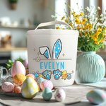 Personalised Cute Easter Bunny Ears Eggs Bow Bucket Bag with Name Easter Egg Hunt Basket Birthday Party Favors Gift for Kids