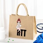 Personaje de dibujos animados personalizado Bolsa de yute reutilizable con nombre y profesión Regalo de cumpleaños en agradecimiento al personal médico y de enfermería