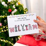 Personalised Merry Christmas Doodle Alphabet Greeting Card with Title and Name Christmas Party Gift for Family Members