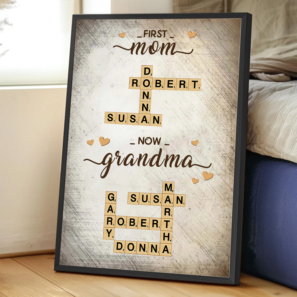 Poster de mots croisés personnalisé de maman à grand-mère Peinture encadrée sans cadre avec nom Cadeau de pendaison de crémaillère pour maman et grand-mère