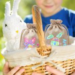 Personalized Cute Easter Bunny Burlap Drawstring Gift Bag with Name Easter Holiday Party Favors Gift for Boys Girls