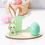 Personalised Easter Bunny Onesie Cartoon Character Initial Wooden Easter Egg Holder with Name Birthday Holiday Party Favor Gift for Kids