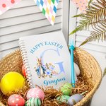 Personalised Cute Bunny Floral Initial A5 Spiral Lined Notebook and Pen Set with Name Happy Easter Birthday Gift for Boys Girls