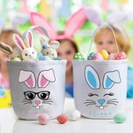 Panier en toile personnalisé avec nom et poignée Œufs de Pâques amusants Chasse Cadeau de vacances pour garçons Filles