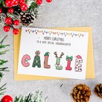 Personalised Merry Christmas Doodle Alphabet Greeting Card with Title and Name Christmas Party Gift for Family Members