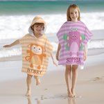 Personalisierter Tier Hamster Eule Streifen Schnelltrocknender Badeponcho Strandtuch mit Namen Sommer Urlaub Strand Geburtstag Geschenk für Kinder