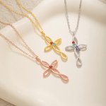 Personalisierte Wrapped Cross Halskette mit 1-5 Familie Birthstones Geburtstag Jahrestag Muttertag Geschenk für Mama Oma Frauen
