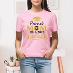 Personalized Glitter Proud Mom of a 2025 Graduate 100% Cotton T-shirt with Photo Graduation Gift for Graduate Parents