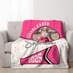 Personalized Game Day Cheerleader Megaphone Soft Photo Throw Blanket with Name and Year Home Decor Birthday Team Gift for Cheerleaders