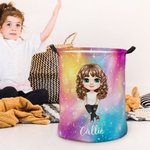 Personalisierte Faux Glitter Cartoon Charakter großen Namen zusammenklappbar Wäsche Aufbewahrungskorb mit Griff Housewarming Geburtstag Geschenk für Jungen Mädchen