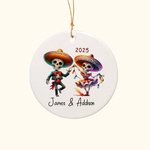 Personalized Cute Dancing Skeletons Ceramic Ornament with Name and Year Funny Holiday Decor Day of The Dead Gift for Couple