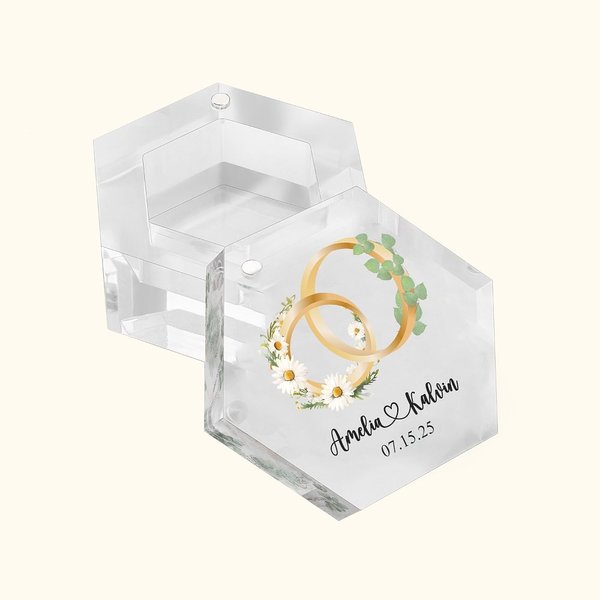 Personalized Birth Flower Birth Tree  Acrylic Magnetic Ring Box with Name and Date Engagement Wedding Gift for Bride Groom Couple