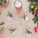 Gepersonaliseerd Olieverfschilderij Kerstmuts Hond Kat Foto Duidelijk Acryl Ornament met Naam en Jaar Eerste Kerstmis Home Decor Huisdier Feest Cadeau voor Huisdiereigenaren