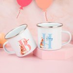 Personalized Cute Bunny Initial and Name 11oz Ceramic Mug 12oz Enamel Mug Sippy Cup Easter Party Favor Gift for Kids