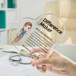 Personalisierte Difference Maker Cartoon medizinischen Charakter Herz Acryl Plaque mit Namen Geburtstag Dankeschön Geschenk für Krankenschwester Arzt medizinisches Personal