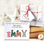 Personalised Merry Christmas Doodle Alphabet Greeting Card with Title and Name Christmas Party Gift for Family Members