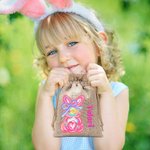 Personalized Cute Easter Bunny Burlap Drawstring Gift Bag with Name Easter Holiday Party Favors Gift for Boys Girls
