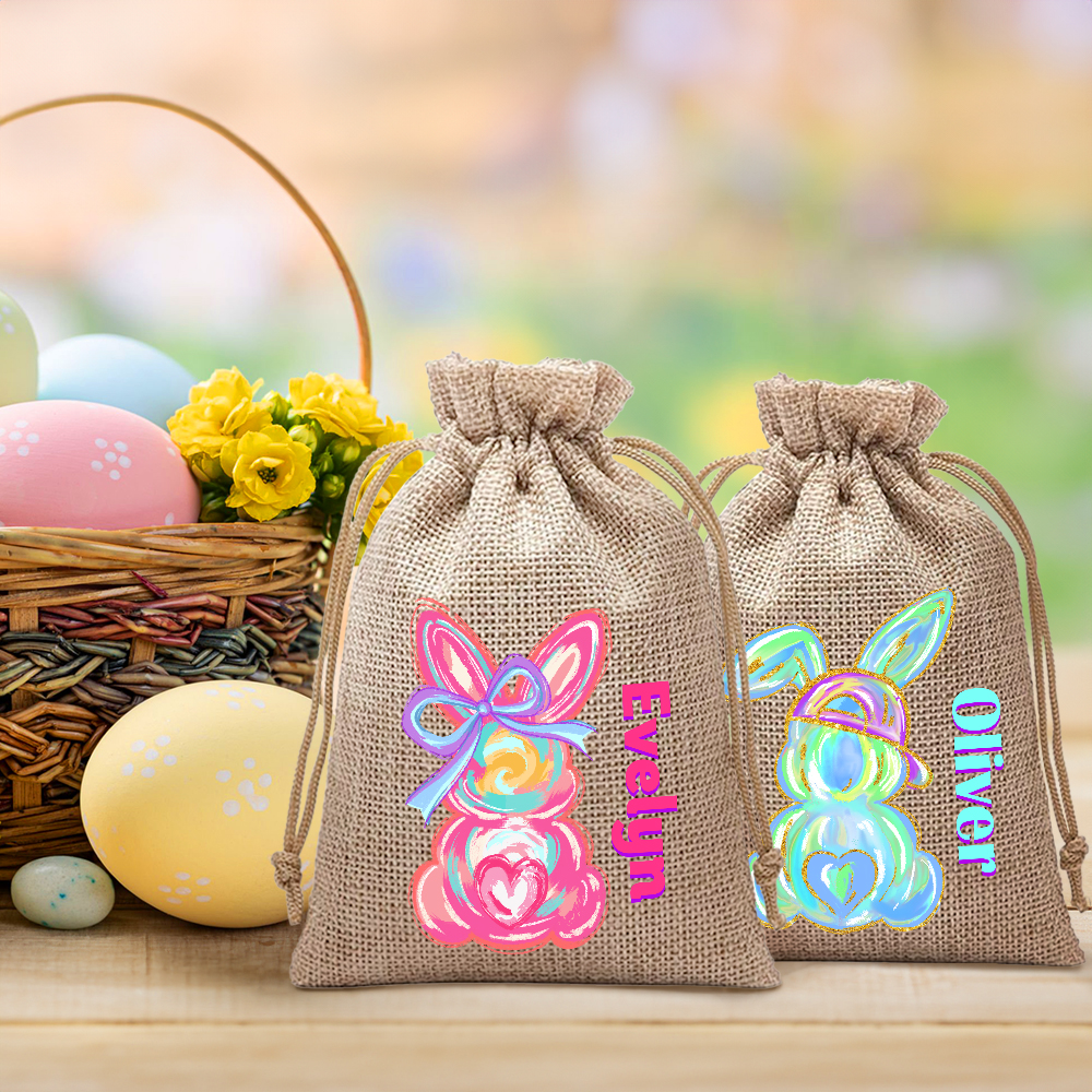 Sac cadeau personnalisé en toile de jute avec le nom du lapin de Pâques Cadeau de fête de Pâques Cadeau pour Garçons Filles