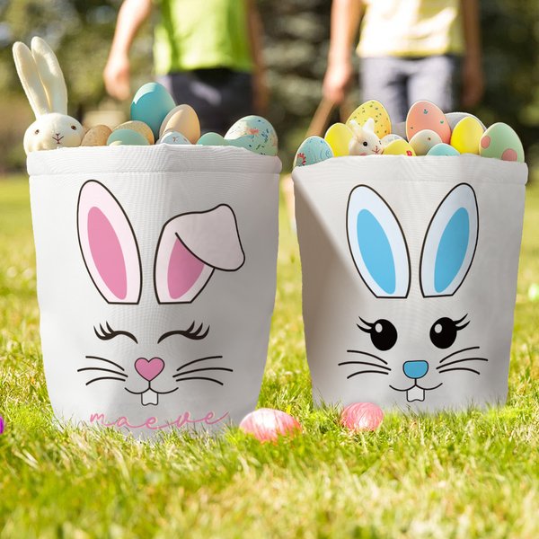 Panier en toile personnalisé avec nom et poignée Œufs de Pâques amusants Chasse Cadeau de vacances pour garçons Filles