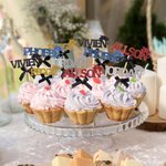 Personalisierte Multicolor Glitter Bachelor Hut Bogen wiederverwendbare Satz von 5 Cupcake Toppers mit Namen Geburtstag Graduierung Party Dekor Geschenk für Absolventen