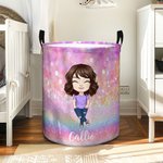 Personalisierte Faux Glitter Cartoon Charakter großen Namen zusammenklappbar Wäsche Aufbewahrungskorb mit Griff Housewarming Geburtstag Geschenk für Jungen Mädchen