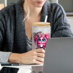 Personalisierte Cartoon-Charakter Tier vor Kaffee koffeinhaltigen Namen 20oz Glasbecher mit Stroh Büro Geburtstag Geschenk für Kaffee-Liebhaber Familie Freund