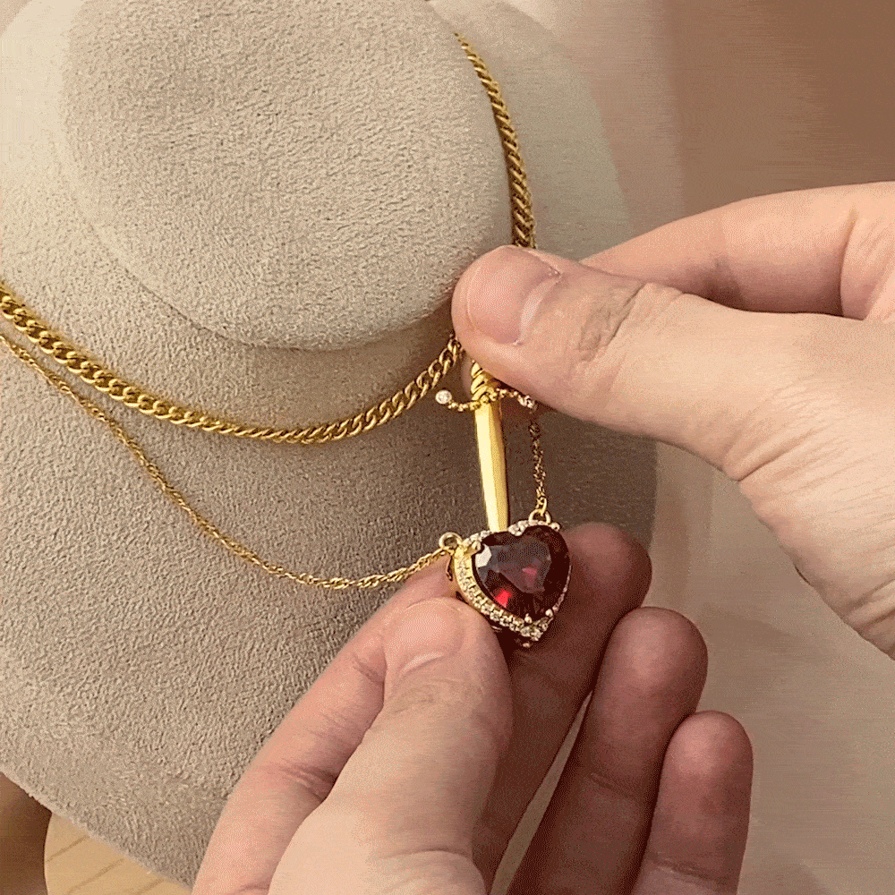 Personalized Heart-shaped and Gothic Sword Pendant Matching Necklace Set with Birthstone and Zircon Anniversary Birthday Gift for Couples