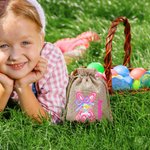 Personalized Cute Easter Bunny Burlap Drawstring Gift Bag with Name Easter Holiday Party Favors Gift for Boys Girls