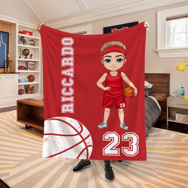 Coperta morbida personalizzata a tema di basket o pallavolo con nome e numero regalo di compleanno per appassionati di basket e pallavolo