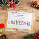 Personalised Merry Christmas Doodle Alphabet Greeting Card with Title and Name Christmas Party Gift for Family Members