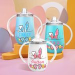 Personalized Cute Rabbit Easter Eggs 10oz Insulated Sippy Cup with Name and Handle Easter Party Favor Birthday Gift for Toddler Kid