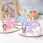 Personalised Easter Bunny Onesie Cartoon Character Initial Wooden Easter Egg Holder with Name Birthday Holiday Party Favor Gift for Kids